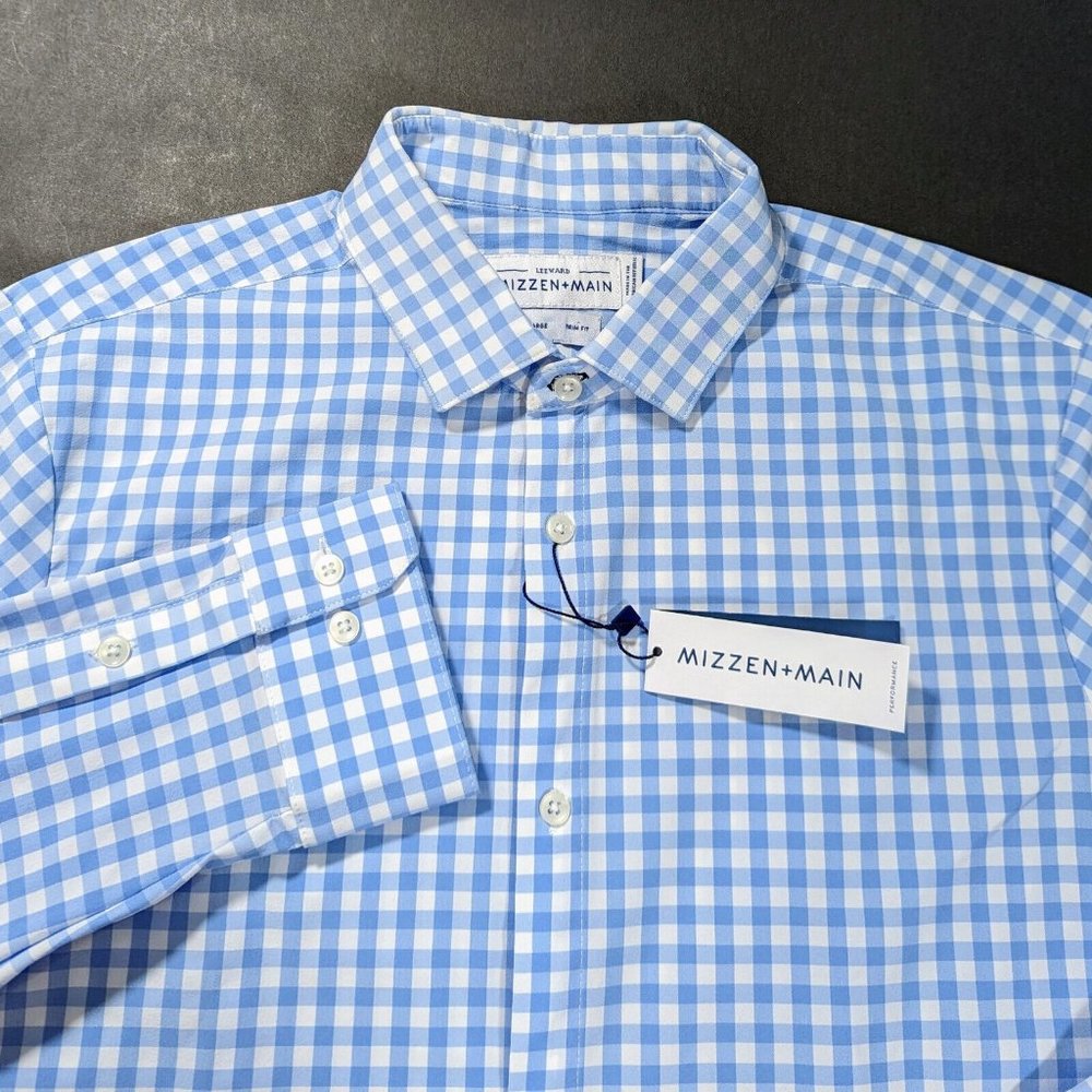 $125 Mizzen + Main Men`s Hampton Plaid Performance Shirt Size 2XL Trim Fit